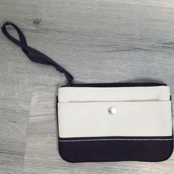 Lands' End wristlet wallet change purse Cream Navy - Picture 3 of 8